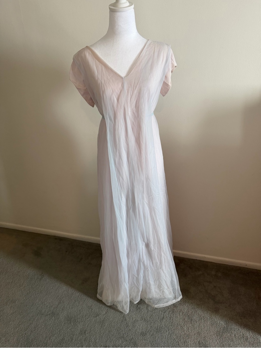 70s Vintage Sheer V-Neck Maxi Nightgown Lingerie Dress